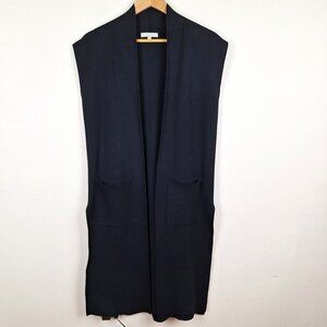 Joan Vass Open Front Long Duster Cardigan Vest, Size XS. Black Kimono Soft